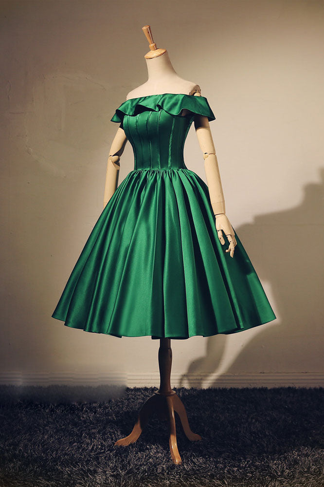 Simple green short prom dress, green ...